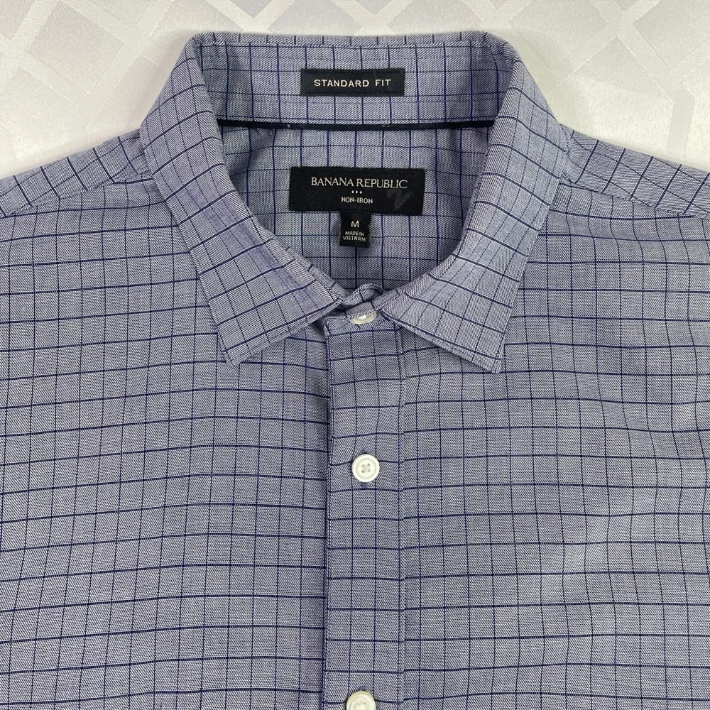 Banana Republic Standard Fit Blue Geometric Grid Long Sleeve Button Down Shirt M